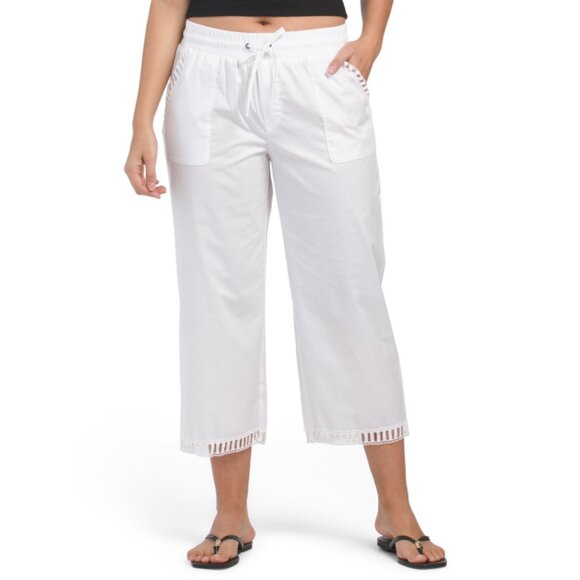 PALM RIO White Cropped Pants With Trim Detail - Picture 1 of 2